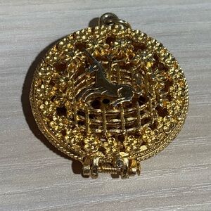 Vintage  Corday Gold Unicorn Pendant Perfume Locket Filigree Hinged Horse Used